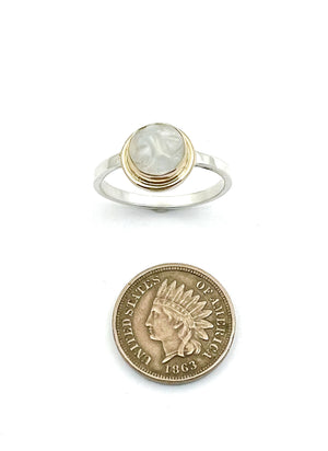 Carved Moonstone Ring In 14k Gold and Silver, Moon Face Ring, Rainbow Moonstone Ring