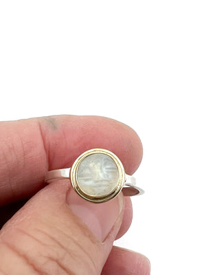 Carved Moonstone Ring In 14k Gold and Silver, Moon Face Ring, Rainbow Moonstone Ring