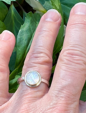 Carved Moonstone Ring In 14k Gold and Silver, Moon Face Ring, Rainbow Moonstone Ring