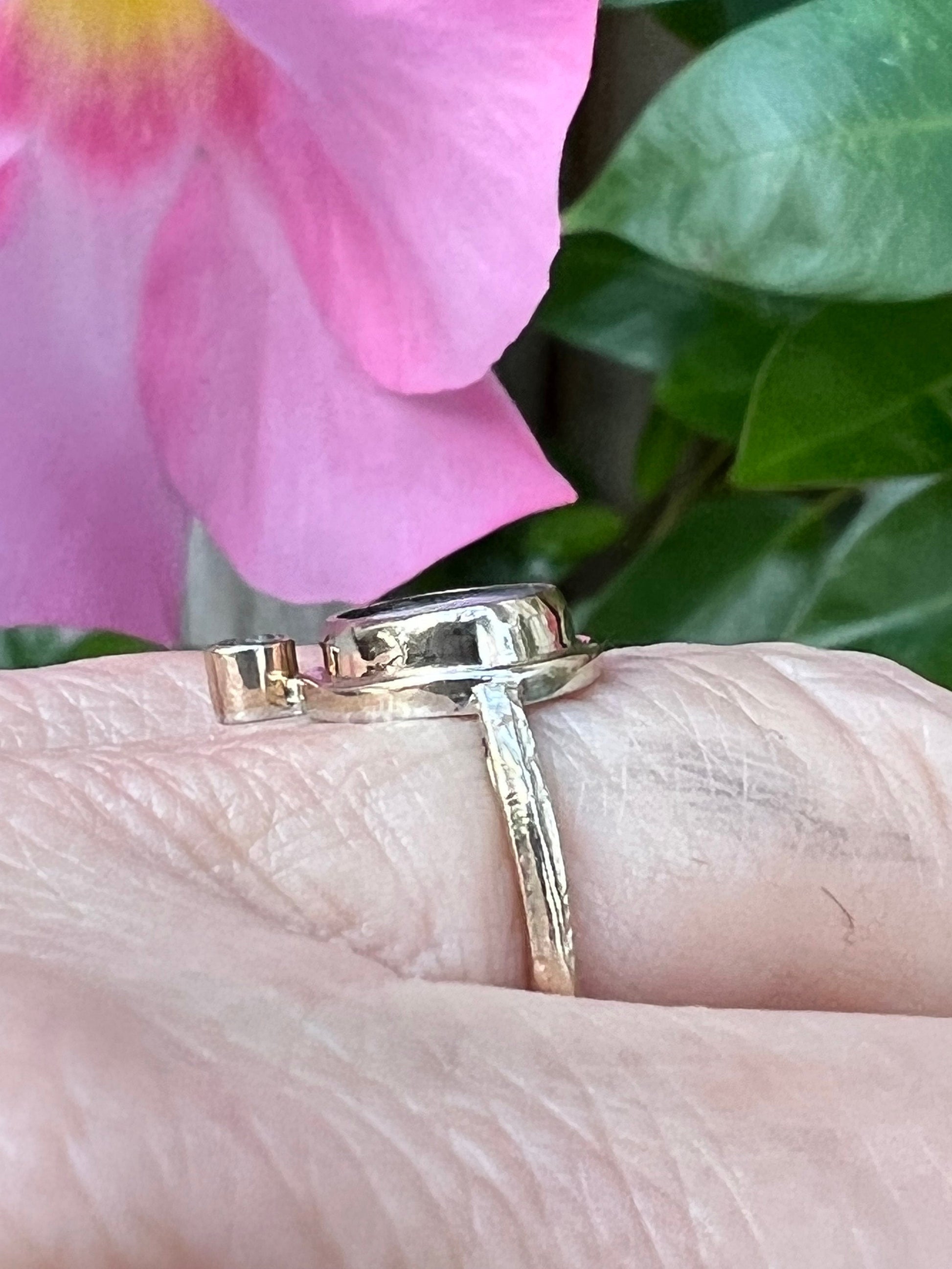 Australian Opal and Diamond in 14k Gold and Silver, October Birthstone, Solid Opal Statement Ring