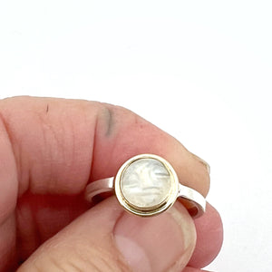 Carved Moonstone Ring In 14k Gold and Silver, Moon Face Ring, Rainbow Moonstone Ring