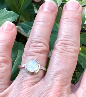 Carved Moonstone Ring In 14k Gold and Silver, Moon Face Ring, Rainbow Moonstone Ring