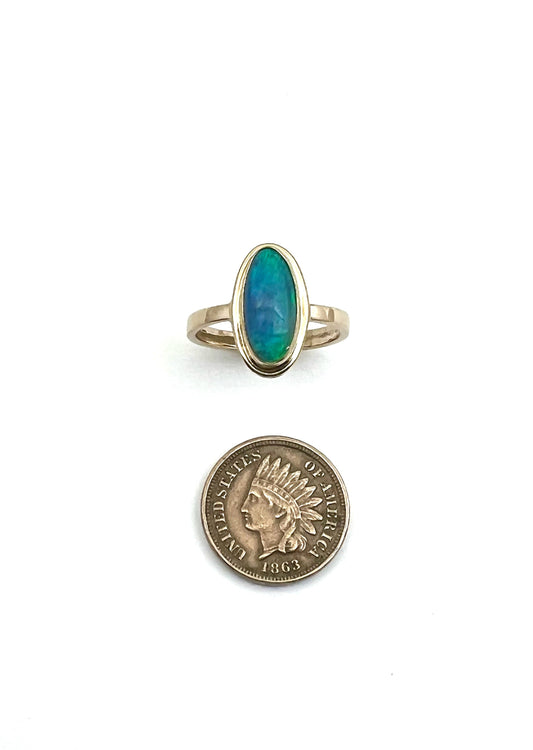 Australian Opal 14k Gold Ring, Crystal Opal Statement Ring