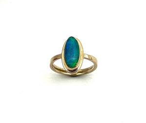 Australian Opal 14k Gold Ring, Crystal Opal Statement Ring