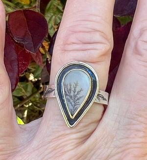 Dendritic Agate Ring in 14k Gold and Sterling Silver