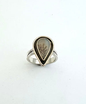 Dendritic Agate Ring in 14k Gold and Sterling Silver