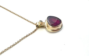 Watermelon Tourmaline Pendant In 14k Gold and Silver, Tourmaline and Diamond Necklace