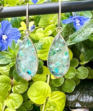 Confetti Chrysocolla Earrings in Sterling Silver with 14k Details, OOAK Gemstone Earrings in Sterling with gold granulation