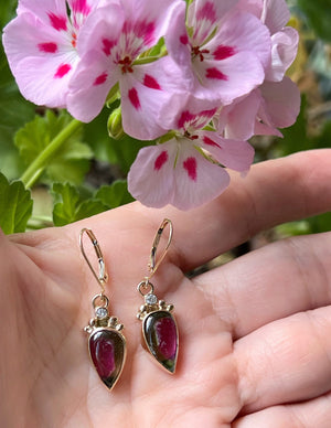 Watermelon Tourmaline and Diamond Earrings in 14k Gold and Sterling Silver