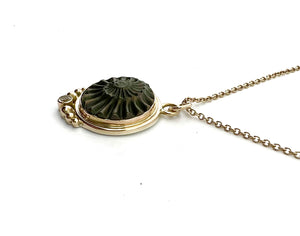 Ammonite Negative in 14k Gold and Sterling Silver with Diamond Accent, OOAK Fossil Necklace
