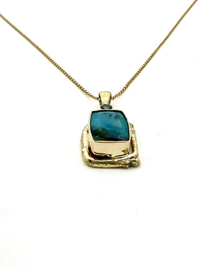 Peruvian Opal and Blue Topaz Pendant in 14k Gold,