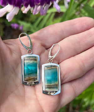 Indonesian Opals In Sterling Silver with 14k Gold Details, Scenic Stone Earrings