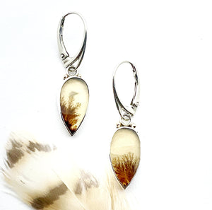 Dendritic Agate Earrings In Sterling Silver with Gold Granulation, Gemstone Jewelry, Work Earrings