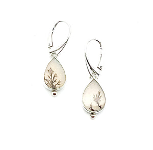Dendritic Agate Earrings In Sterling Silver with 14k Gold Accents, Nature Lover Earrings, Floral Earrings